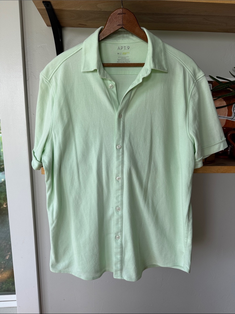 Apt. 9 Light Mint Green Short-Sleeve Button-Down Shirt Sz Medium
